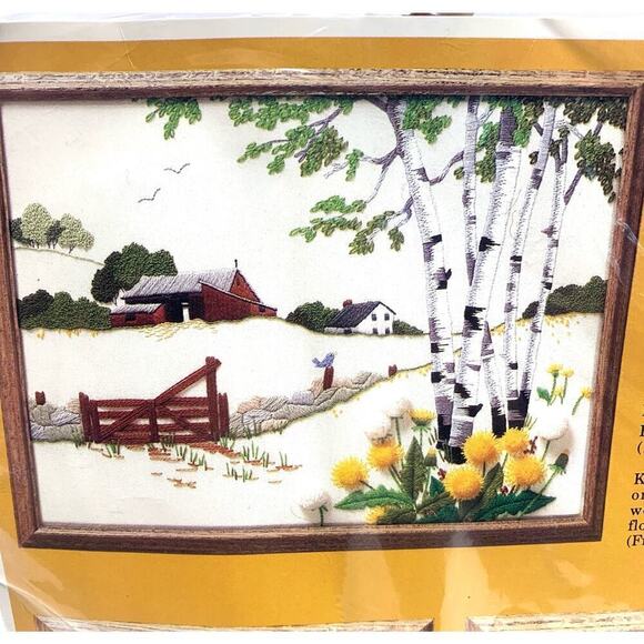 VTG NOS 1984 Creative Circle BIRCH HILL FARM 0335 Sealed Crewel Kit Persian Wool - Picture 6 of 8